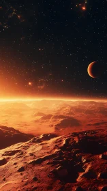 Martian horizon under binary light with volumetric atmospheric glow