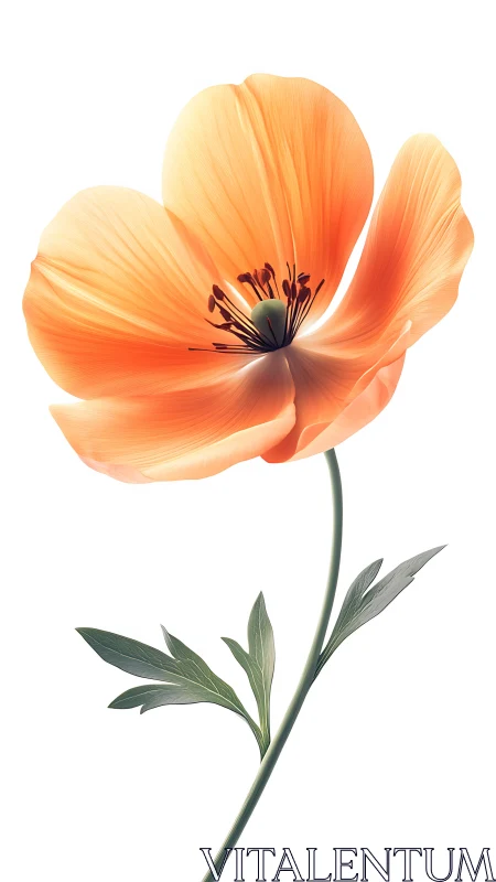 Translucent Poppy Flower: Coral-Orange Petals with Visible Stamen Detail.