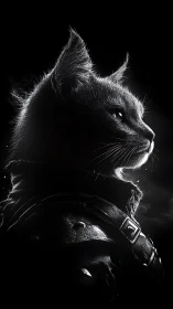 Warrior Cat in Black and White Armor Portrait.