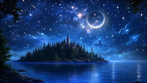 Twilight Cathedral Rising Where Moonlight Crowns Starlit Waters