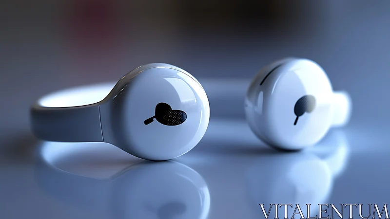 Spherical Sentinels: White Headphones Dance in Azure Light.