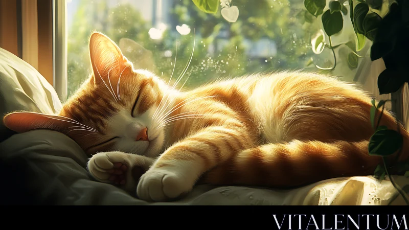 Sunlit Dreams: An Orange Tabby's Peaceful Afternoon.