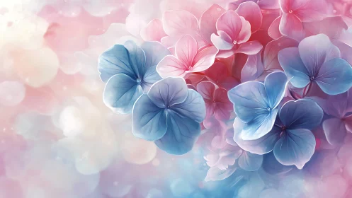 Soft Floral Bloom with Blue and Pink Petals.