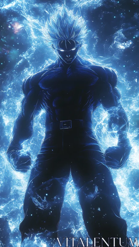 Cosmic stormwalker ignites the void in crackling blue fury