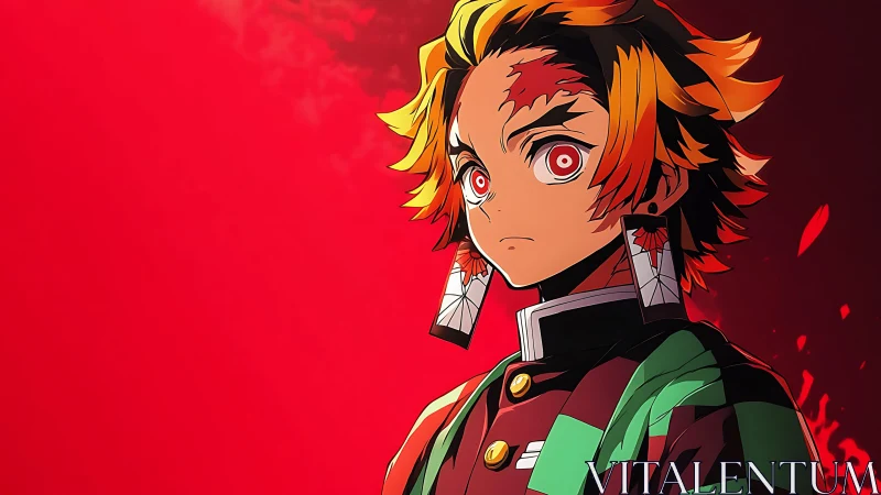 Fiery anime warrior stands against an intense crimson void