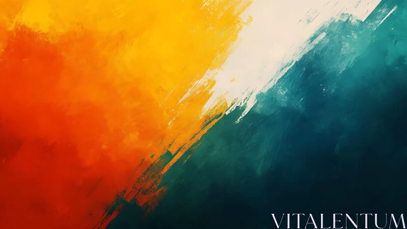 Bold Abstract Painting with Vivid Orange, Yellow, and Blue Strokes.