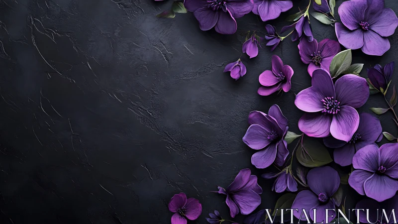Purple Flowers Dance Across Dark Textured Canvas