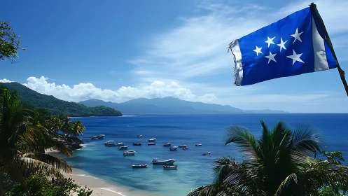 Tattered Stars Over Paradise: Seven Stripes Guard a Tropical Dream.