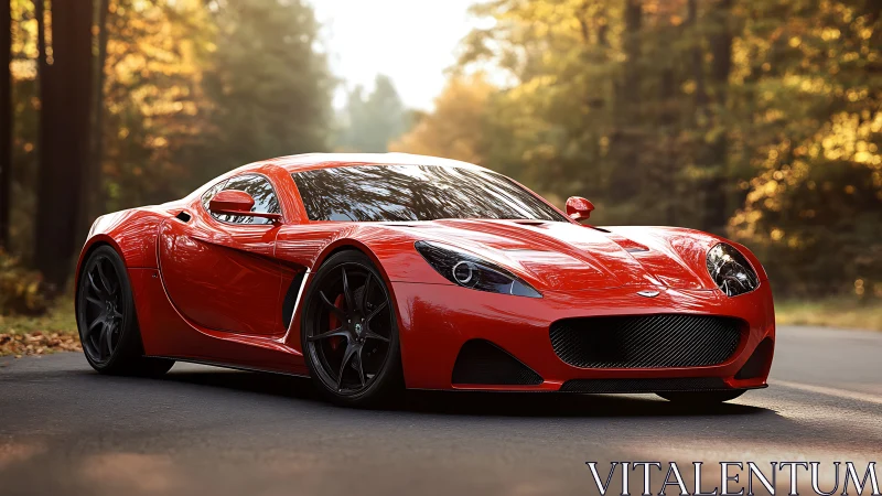 Scarlet forest supercar poised like a prowling wildfire.