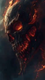 Fiery skull spirit grinning through swirling smoke and ash.