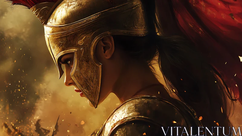 Profile of a resolute warrior in gleaming golden armor.