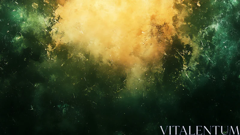 Gentle golden nebula glowing softly in deep emerald space.