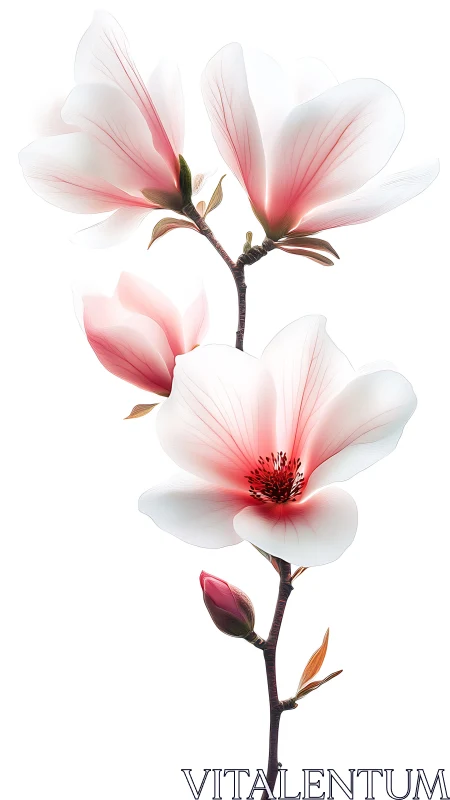 Magnolia Bloom with Pink Petals and Dark Buds
