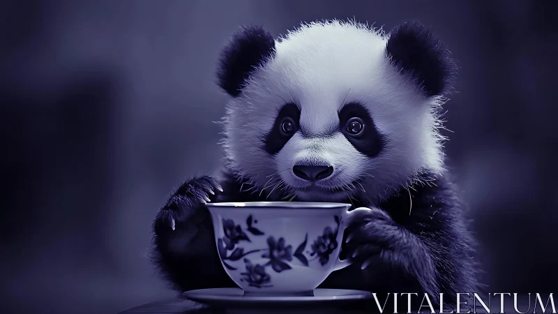 Midnight tea break with an overcurious baby panda.