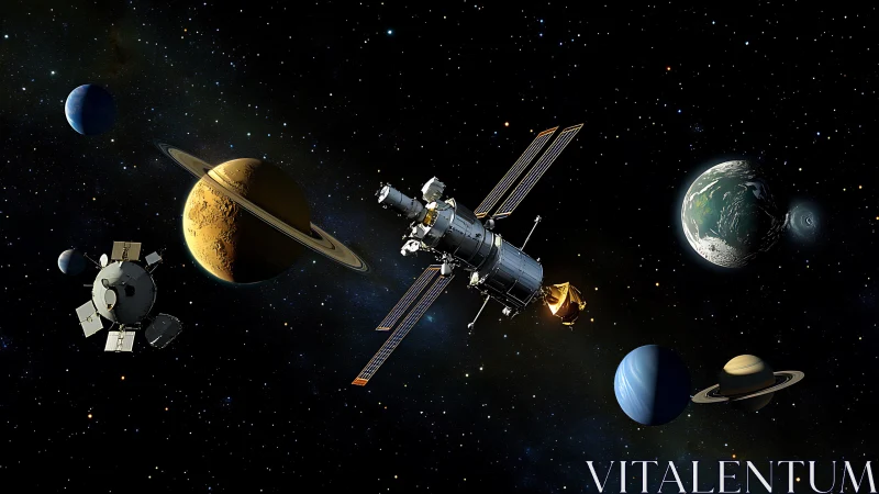 Star-strewn caravan of planets escorts a lone research satellite