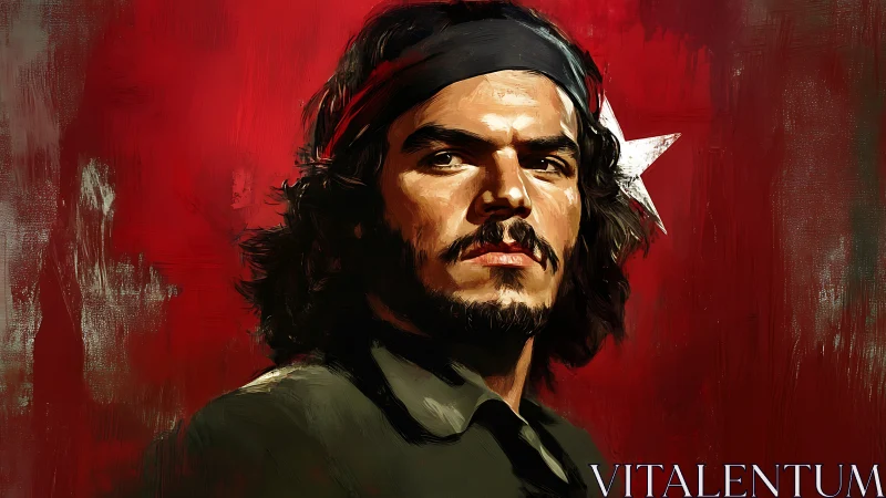 Portrait of long haired man on red textured background.