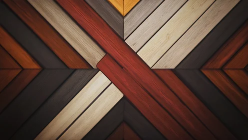 Diagonal wooden planks intersect in a symmetrical geometric layout