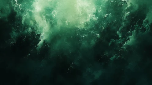 Mystic emerald clouds swirling in a deep dreamlike sky.