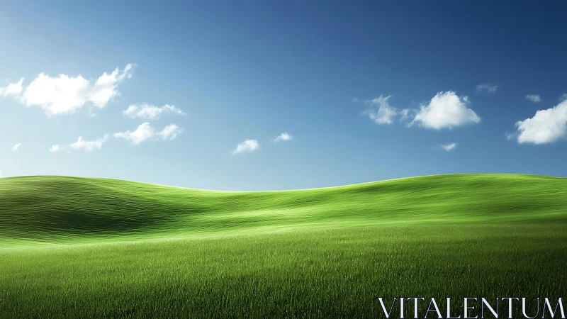 Green hills curve under clear blue sky with sparse clouds
