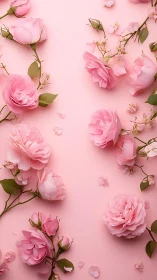 Layered Pink Garden Roses and Complementary Botanicals on Soft Monochromatic Background