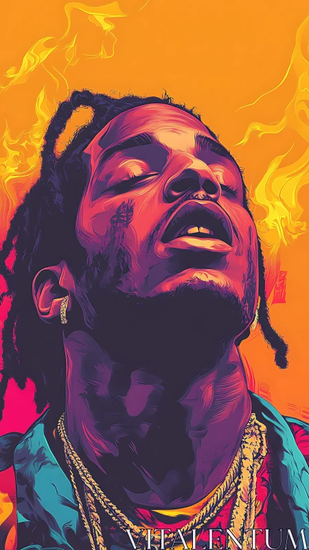 Neon heatwave portrait of a dreaming man in digital flames.