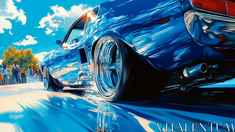 Chrome thunder muscle car ignites a sunlit boulevard.