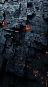 Volcanic-lit fractured metal grid with recessed geometric layers