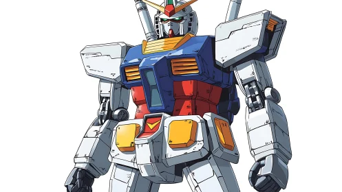 Heroic anime mecha ready for adventure and brave defense.