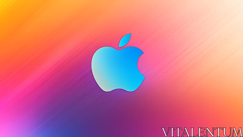 Glossy blue apple emblem on diagonal neon gradient field