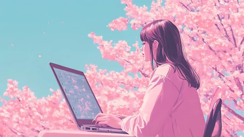 Spring daydream coding beneath soft cherry blossom skies.