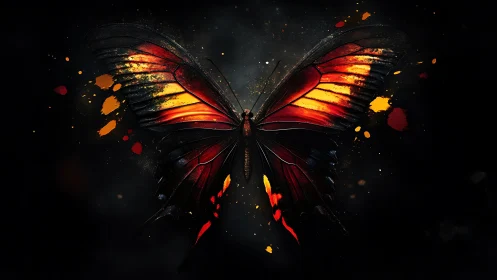 Symmetric macro study of a luminous butterfly with fiery gradients