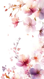 Watercolor Floral Composition: Gradient Petals with Translucent Botanical Forms.