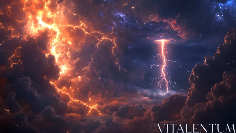 Storm-born pillar of lightning stitches fire into night sky