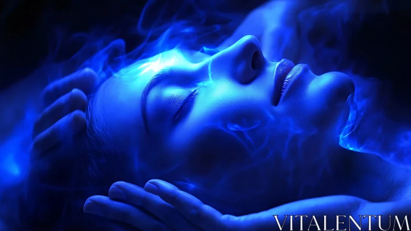 Luminescent Figure in Electric Blue Ethereal Energy Field.