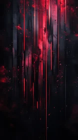 Vertical red light fissures slice through dense dark smoke field