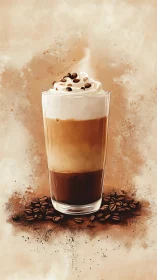 Velvet latte tower crowned with playful whipped cream clouds.