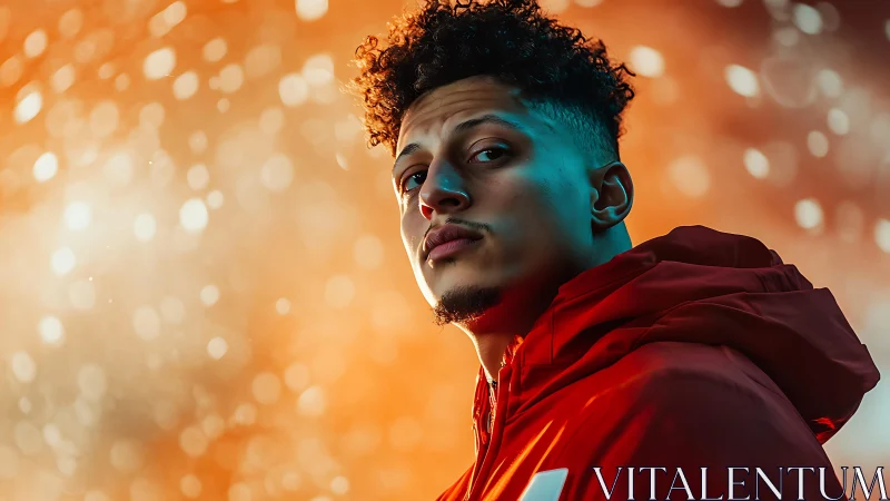 Cinematic male portrait uses bokeh lighting and split-color contrast