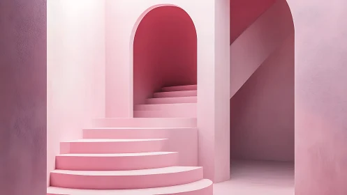 Minimalist Pink Architectural Passage with Arched Alcove.
