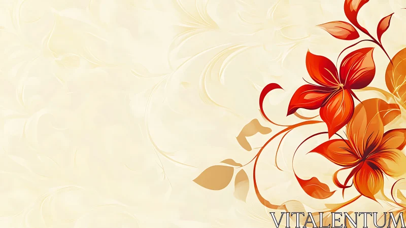 Crimson Blossoms Dance Across Warm Ivory Canvas.