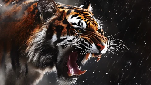 Roaring tiger in the rain shares raw power and wild grace