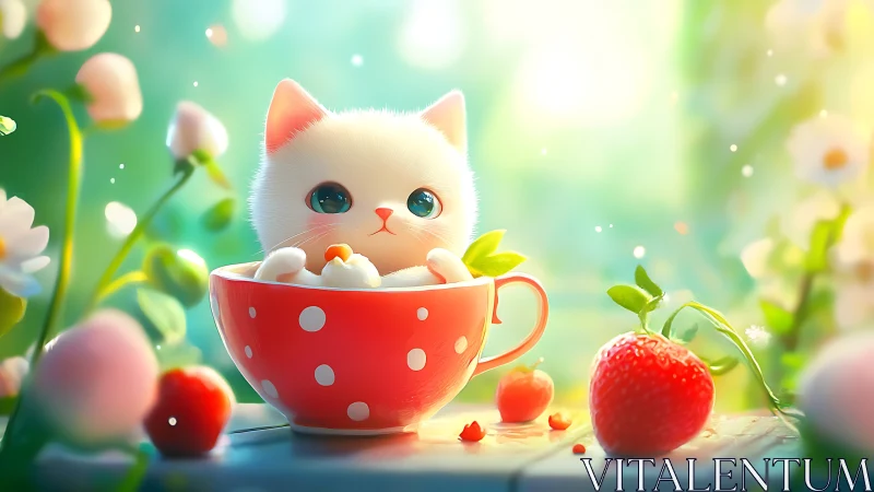 Adorable Kitten Nestled in a Whimsical Teacup Adventure.
