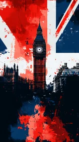 Union Jack overlay with Westminster tower in grunge abstraction.