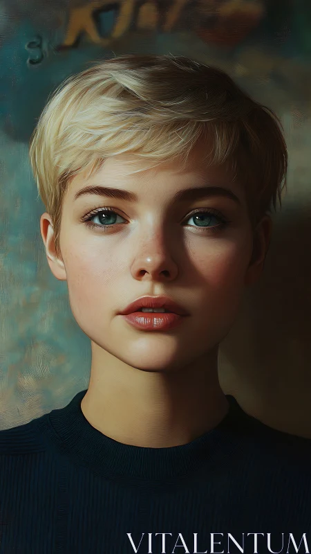 Young person with short blond hair faces camera in portrait