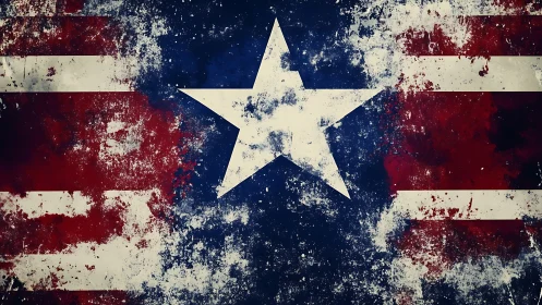 Textured grunge star emblem over distressed tricolor flag.