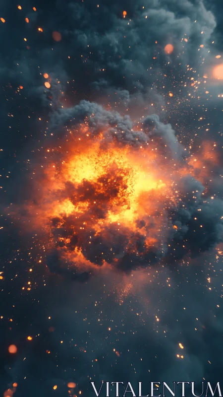 Massive Explosion with Fiery Orange Blast and Ember Rain