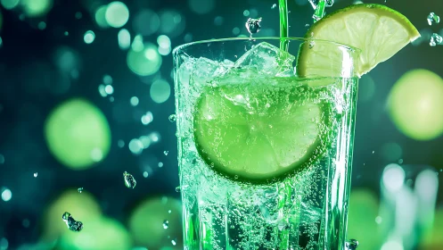 Effervescent Lime Cocktail with Dynamic Splash Composition.
