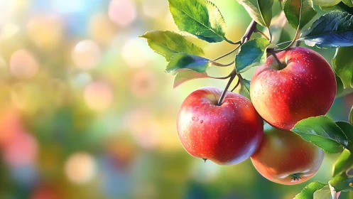 Sunlit apples lean into a jeweled bokeh of late summer color