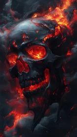 Infernal ember skull drifting through volcanic midnight storm.