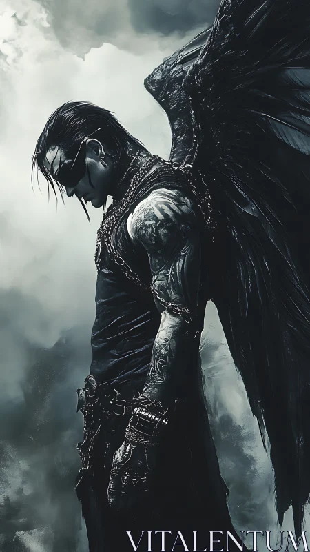 Brooding dark angel resting between storm and silence.