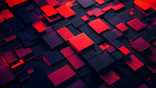 Futuristic abstract 3D red and black geometric squares background.